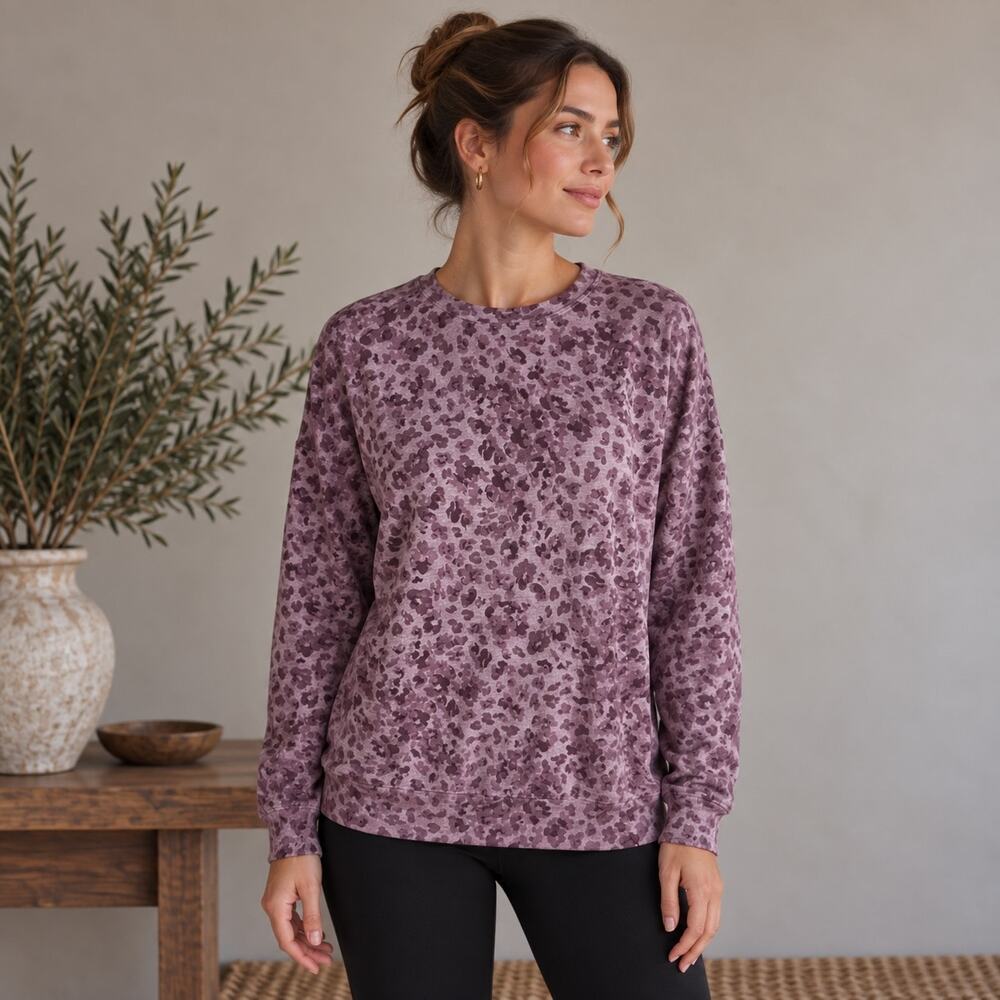 Athleta Purple Floral Stretch Knit Crewneck Sweatshirt XS